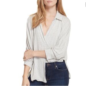 Free People Cant Fool Me Solid Gray Top Oversized Womens Medium